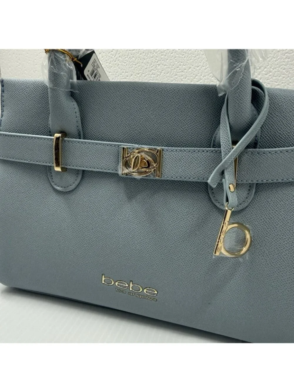 Bebe Los Angeles Evie Satchel NWT Light Blue Gold Hardware Crossbody Bag Work